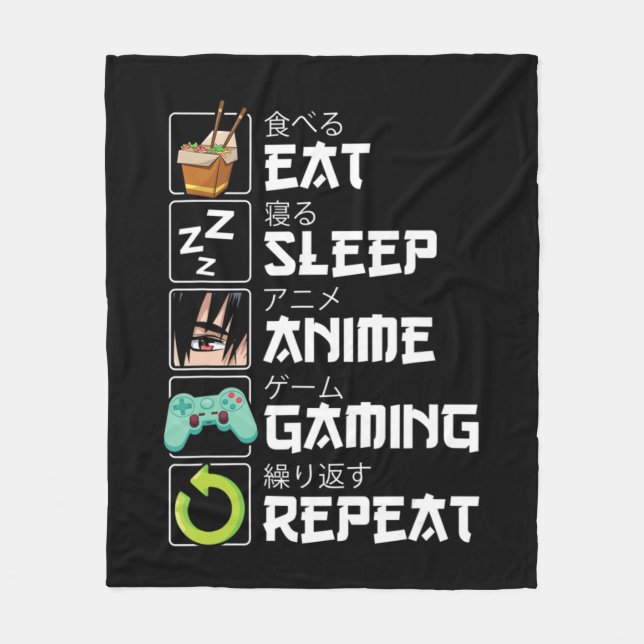 Eat Sleep Anime Gaming Repeat Kawaii Otaku Anime Fleecedecke (Vorderseite)