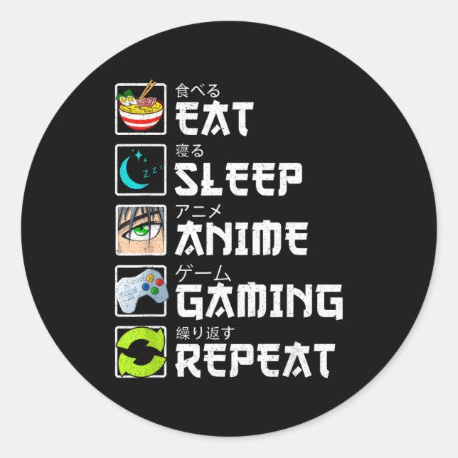 Eat Sleep Anime Gaming Repeat Kawaii Otaku Anime M Runder Aufkleber (Vorderseite)