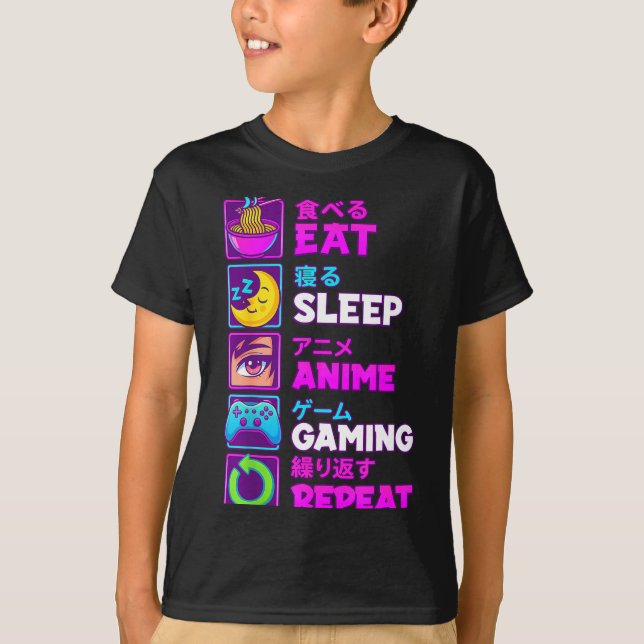 Eat Sleep Anime Gaming Repeat Kawaii Otaku Anime M T-Shirt (Vorderseite)