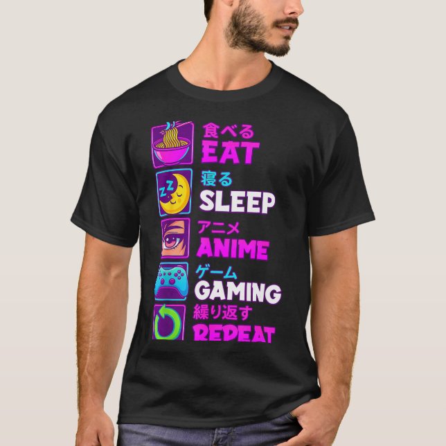 Eat Sleep Anime Gaming Repeat Kawaii Otaku Anime M T-Shirt (Vorderseite)