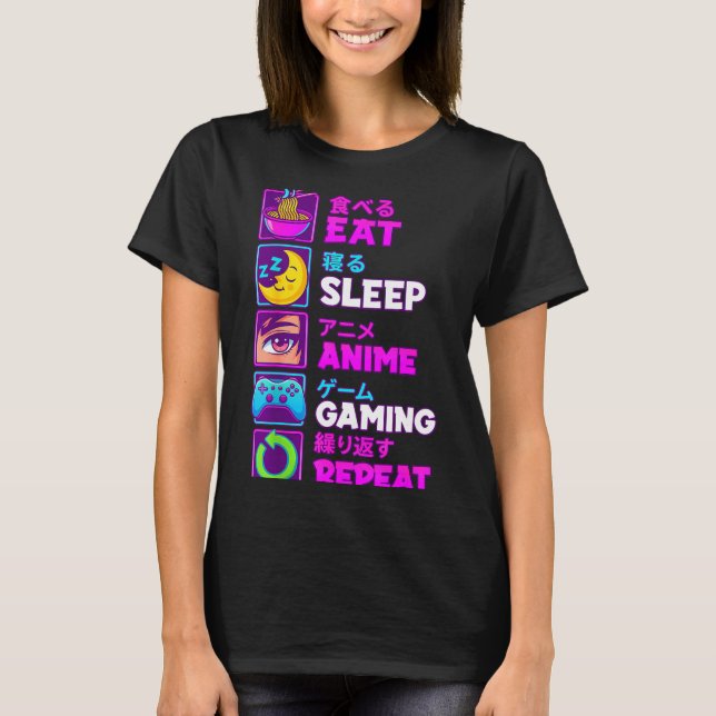Eat Sleep Anime Gaming Repeat Kawaii Otaku Anime M T-Shirt (Vorderseite)
