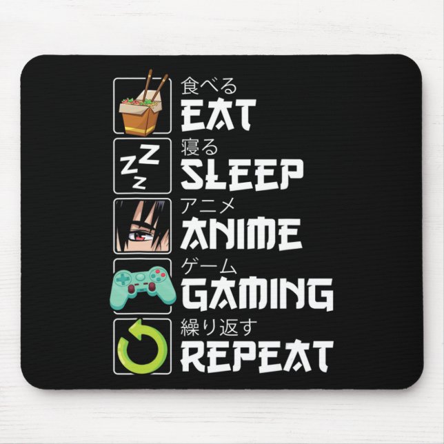 Eat Sleep Anime Gaming Repeat Kawaii Otaku Anime Mousepad (Vorne)