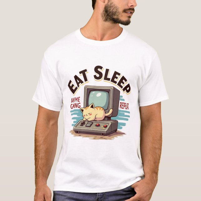 Eat Sleep Anime Gaming Repeat Kawaii Otaku Anime T-Shirt (Vorderseite)