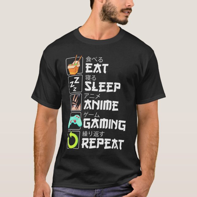 Eat Sleep Anime Gaming Repeat Kawaii Otaku Anime T-Shirt (Vorderseite)
