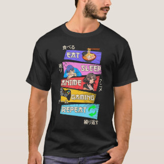Eat Sleep Anime Gaming Wiederholung Otaku Gamer Ja T-Shirt