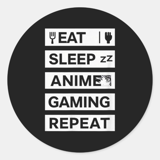Eat Sleep Anime Gaming Wiederholung Otaku Gamer Sp Runder Aufkleber (Vorderseite)