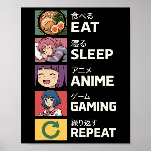 Eat Sleep Anime Gaming Wiederholung Poster (Vorne)