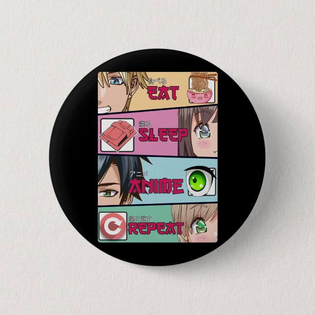 Eat Sleep Anime Lover Otaku Girl Japanisch Ramen Button (Vorderseite)