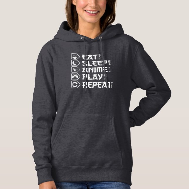 Eat Sleep Anime Play Repeat Otaku Anime Lifestyle Hoodie (Vorderseite)