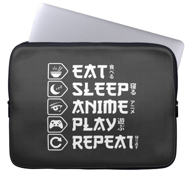 Eat Sleep Anime Play Repeat Otaku Anime Lifestyle Laptopschutzhülle (Vorderseite)