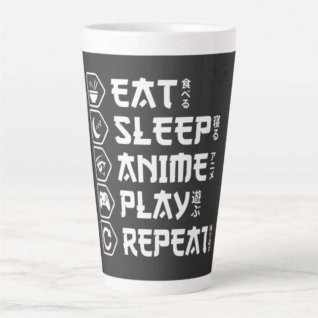 Eat Sleep Anime Play Repeat Otaku Anime Lifestyle Milchtasse (Vorderseite)