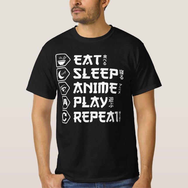 Eat Sleep Anime Play Repeat Otaku Anime Lifestyle T-Shirt (Vorderseite)
