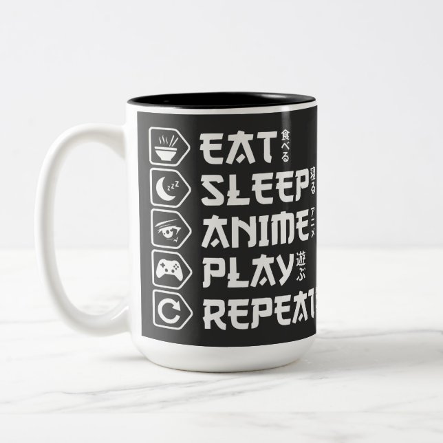 Eat Sleep Anime Play Repeat Otaku Anime Lifestyle Zweifarbige Tasse (Links)