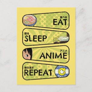 Eat Sleep Anime Repeat - Anime Icons & Kanji Japan Postkarte