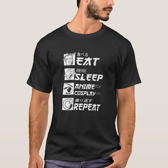 Eat Sleep Anime Repeat, Animegao Kigurumi Anime Gi T-Shirt (Vorderseite)