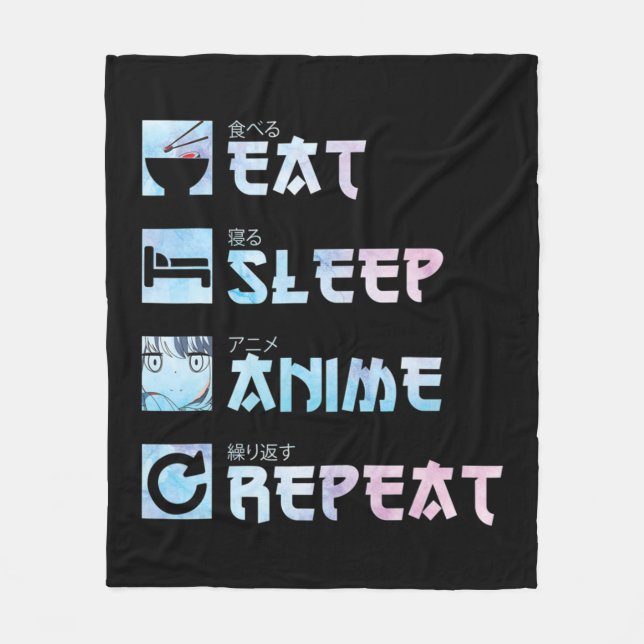 Eat Sleep Anime Repeat - Aquarellfarben Anime m Fleecedecke (Vorderseite)