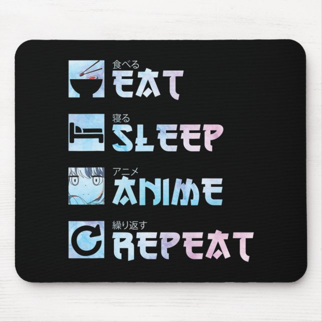 Eat Sleep Anime Repeat - Aquarellfarben Anime m Mousepad (Vorne)