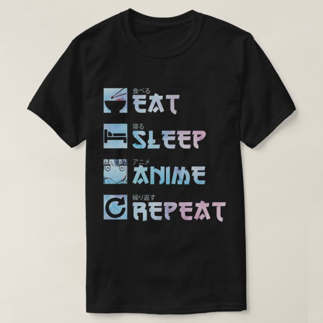 Eat Sleep Anime Repeat - Aquarellfarben Anime m T-Shirt (Design vorne)