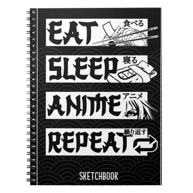 Eat Sleep Anime Repeat Book, Funny Japanese Manga Notizblock (Vorderseite)
