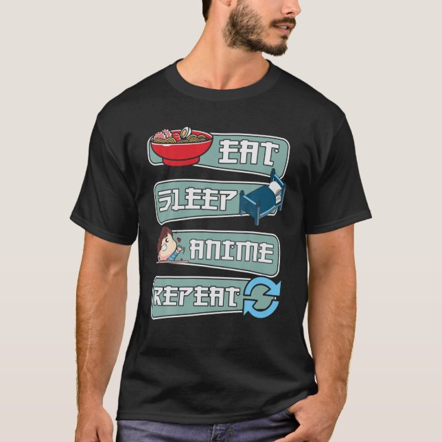 Eat Sleep Anime Repeat , Funny Japanisch Manga Ges T-Shirt (Vorderseite)