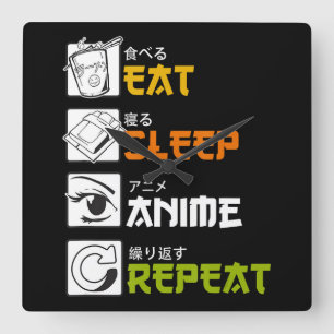 Eat Sleep Anime Repeat Gift Idea Cosplayer Quadratische Wanduhr