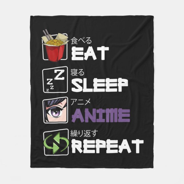 Eat Sleep Anime Repeat Kawaii Otaku Manga Japan Fa Fleecedecke (Vorderseite)