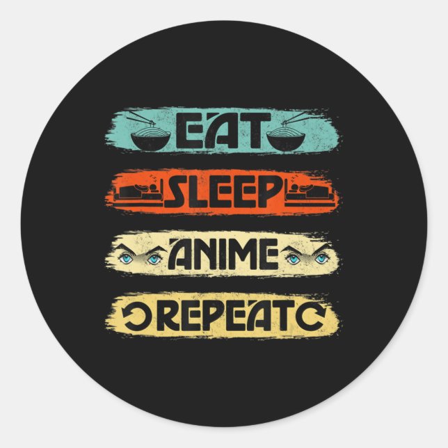 Eat Sleep Anime Repeat Ramen Kawaii Japanese Manga Runder Aufkleber (Vorderseite)