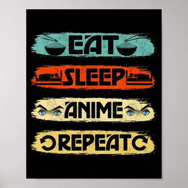 Eat Sleep Anime Repeat Ramen Kawaii Japanisch Mang Poster (Vorne)