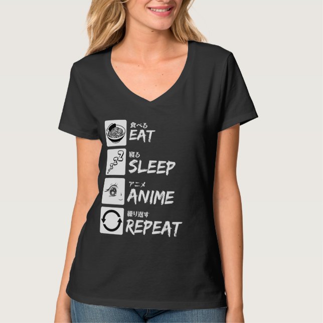 EAT SLEEP ANIME REPEAT T-Shirt (Vorderseite)