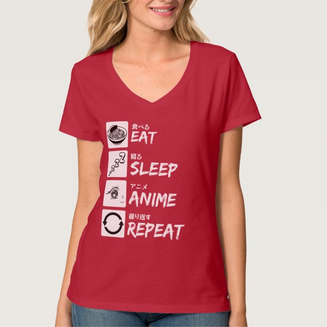 EAT SLEEP ANIME REPEAT T-Shirt (Vorderseite)