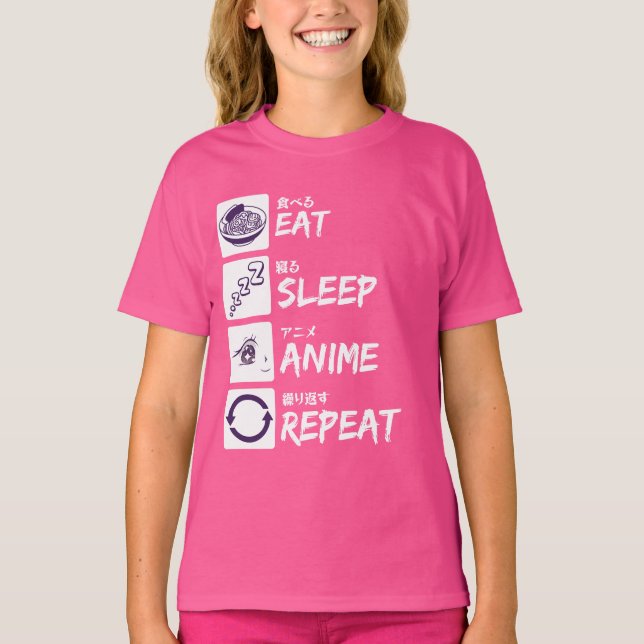 EAT SLEEP ANIME REPEAT T-Shirt (Vorderseite)