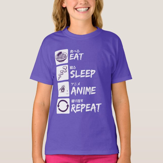EAT SLEEP ANIME REPEAT T-Shirt (Vorderseite)