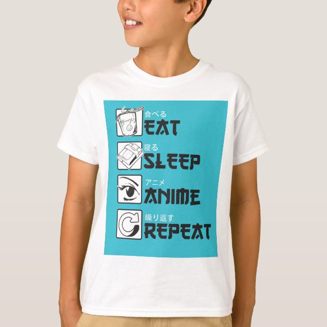Eat Sleep ANIME Wiederholung Funny Teen Japanische T-Shirt (Vorderseite)