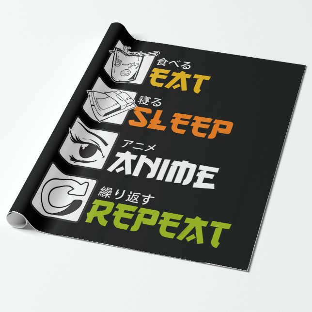Eat Sleep Anime Wiederholung Geschenk Cosplayer Geschenkpapier (Ungerollt)