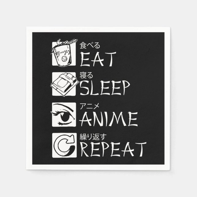 Eat Sleep Anime Wiederholung Geschenk Cosplayer Serviette (Vorderseite)