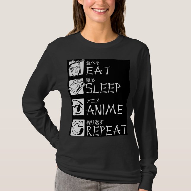 Eat Sleep Anime Wiederholung Geschenk Cosplayer T-Shirt (Vorderseite)