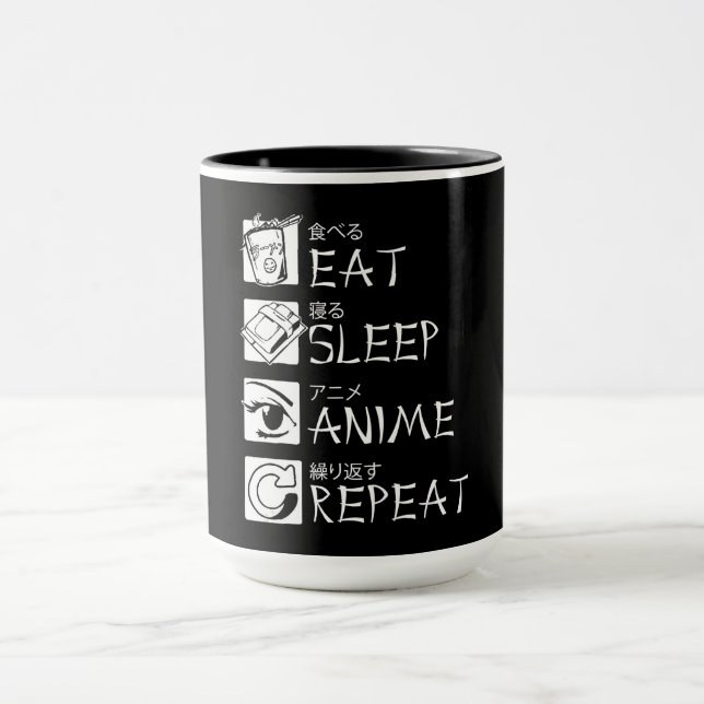 Eat Sleep Anime Wiederholung Geschenk Cosplayer Tasse (Zentrum)