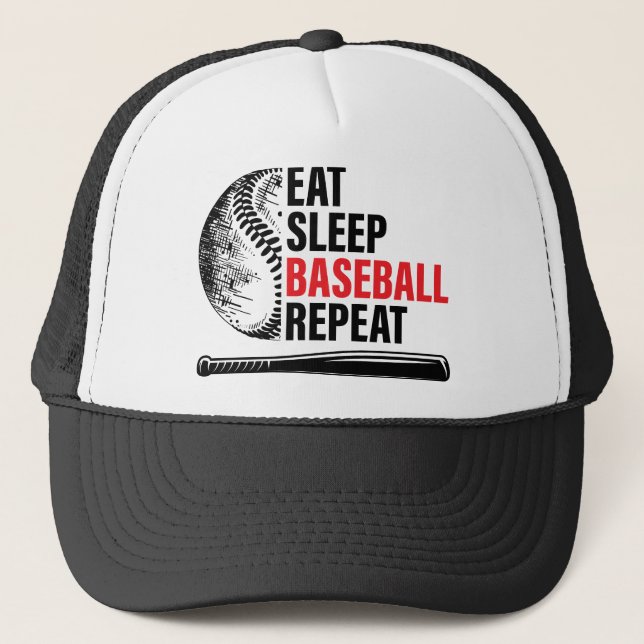 Eat Sleep Baseball Repeat Ball Cap Truckerkappe (Vorderseite)