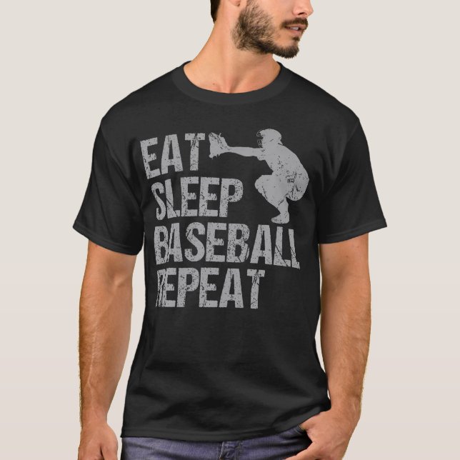 Eat Sleep Baseball Repeat Baseball Player Funny Ba T-Shirt (Vorderseite)