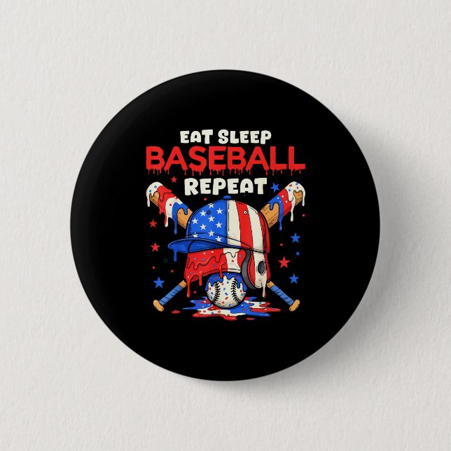 Eat Sleep Baseball Repeat Funny Ice Cream Drip Cro Button (Vorderseite)