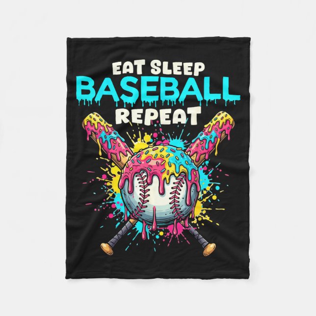 Eat Sleep Baseball Repeat Funny Ice Cream Drip Cro Fleecedecke (Vorderseite)