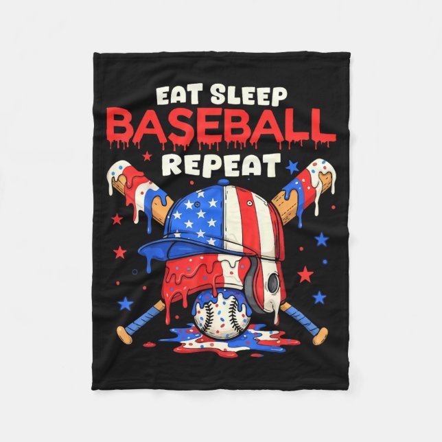 Eat Sleep Baseball Repeat Funny Ice Cream Drip Cro Fleecedecke (Vorderseite)