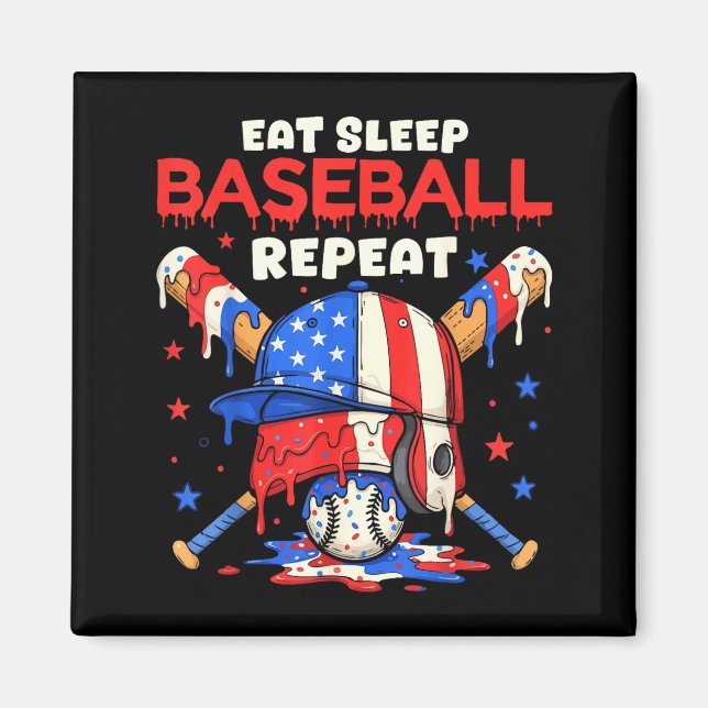Eat Sleep Baseball Repeat Funny Ice Cream Drip Cro Magnet (Vorne)