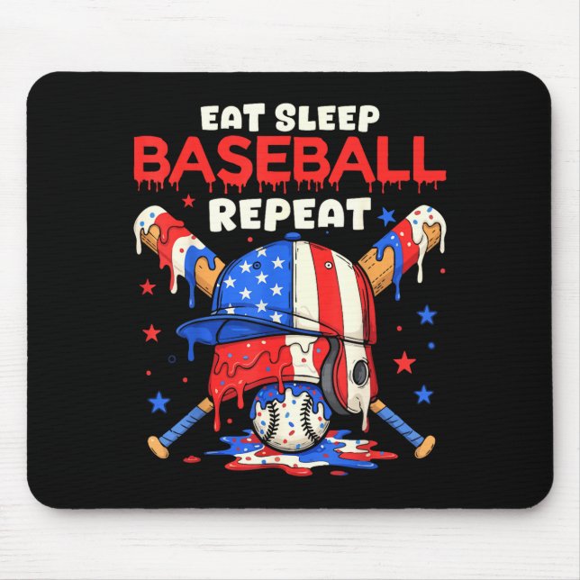 Eat Sleep Baseball Repeat Funny Ice Cream Drip Cro Mousepad (Vorne)