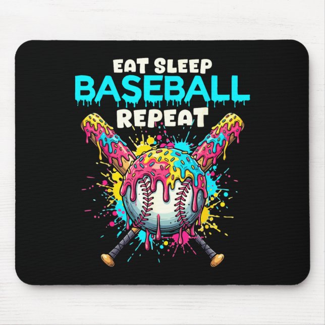 Eat Sleep Baseball Repeat Funny Ice Cream Drip Cro Mousepad (Vorne)