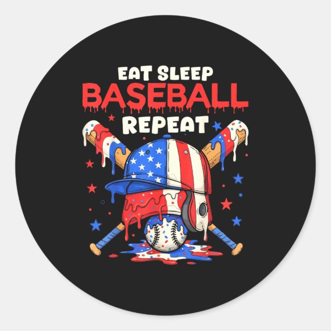Eat Sleep Baseball Repeat Funny Ice Cream Drip Cro Runder Aufkleber (Vorderseite)
