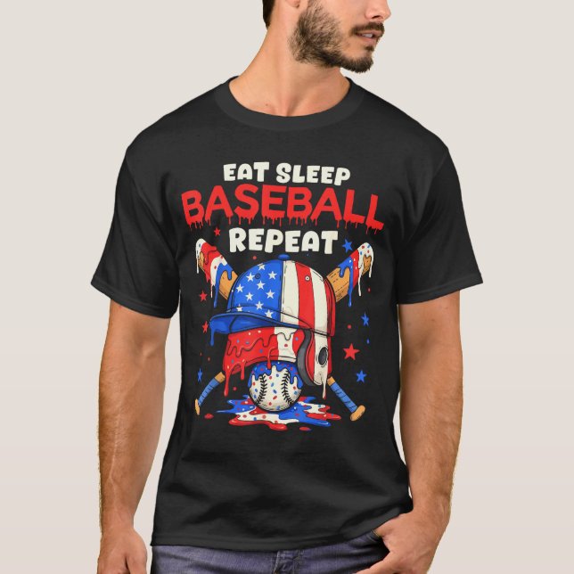 Eat Sleep Baseball Repeat Funny Ice Cream Drip Cro T-Shirt (Vorderseite)