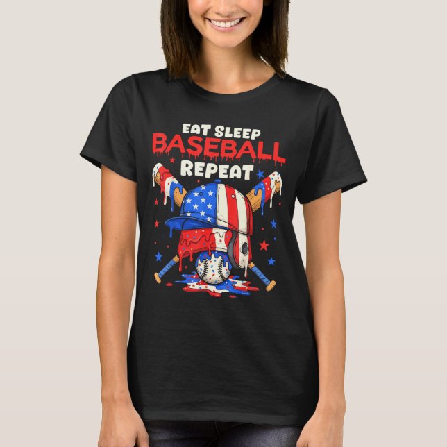 Eat Sleep Baseball Repeat Funny Ice Cream Drip Cro T-Shirt (Vorderseite)
