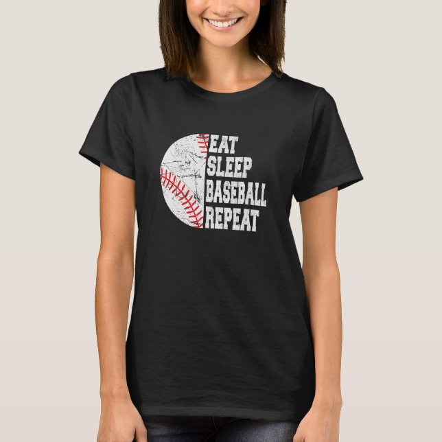 Eat Sleep Baseball Repeat  Retro Baseball Player T-Shirt (Vorderseite)