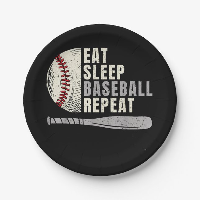 Eat Sleep Baseball Wiederholung Funny Baseball Pla Pappteller (Vorderseite)